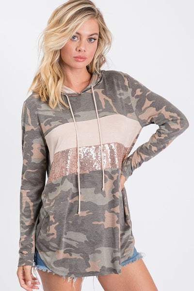 Sweet Southern Sequin Block Camouflage Hoodie