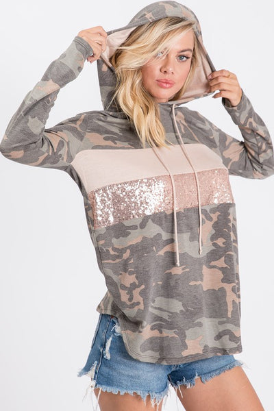 Sweet Southern Sequin Block Camouflage Hoodie