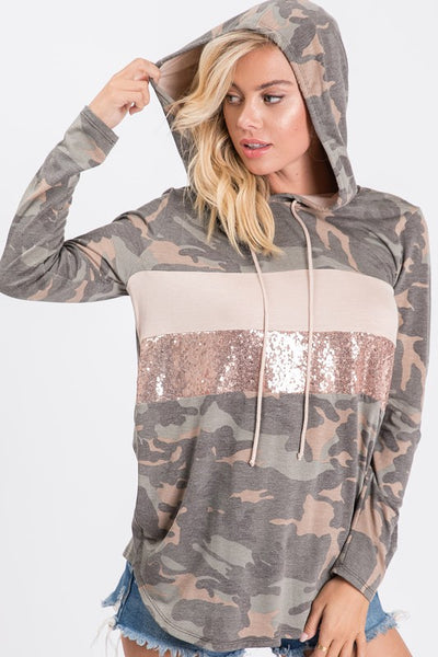 Sweet Southern Sequin Block Camouflage Hoodie