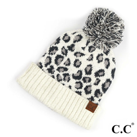 Leopard Print CC PomPom Beanie